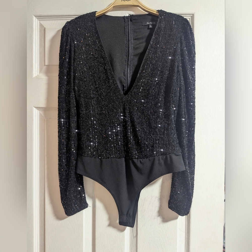 Papaya Black Sparkle V-Neck Bodysuit